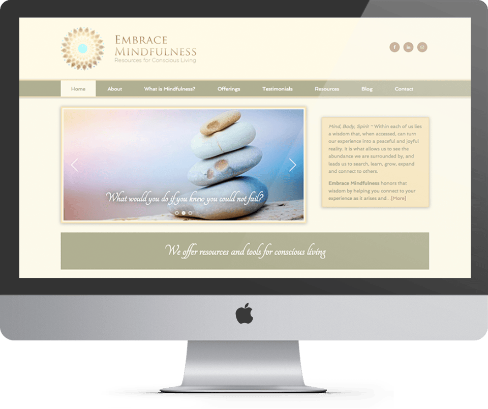 Embrace Mindfulness custom website design desktop view - Spire Forge