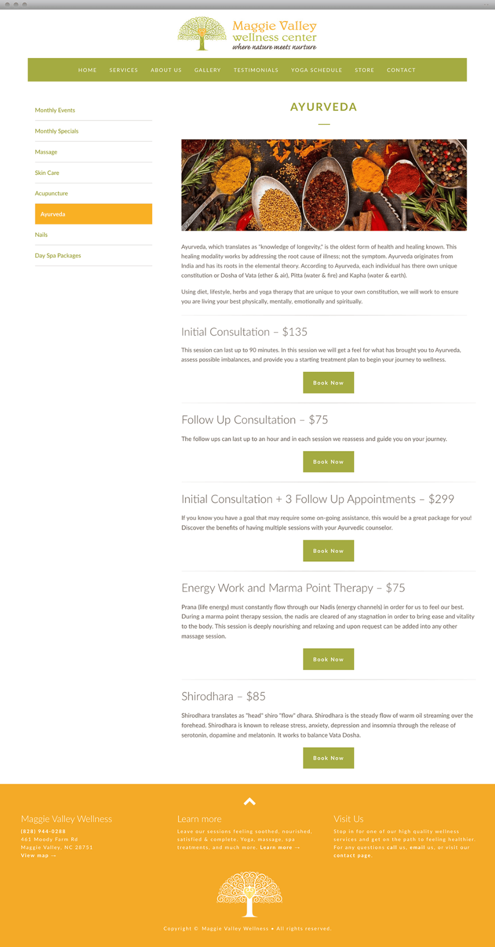 Maggie Valley Wellness custom website content page design - Spire Forge