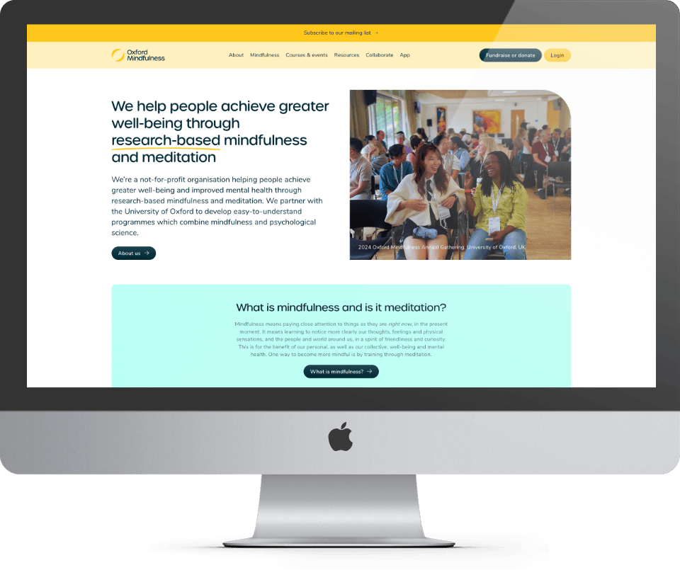 Oxford Mindfulness Foundation custom website design desktop view - Spire Forge