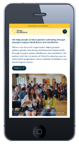 Oxford Mindfulness Foundation custom responsive website design mobile view - Spire Forge