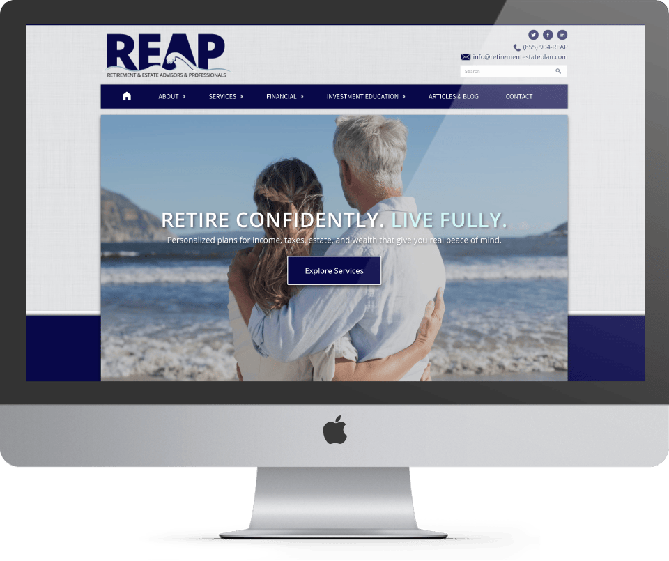 REAP custom website design desktop view - Spire Forge