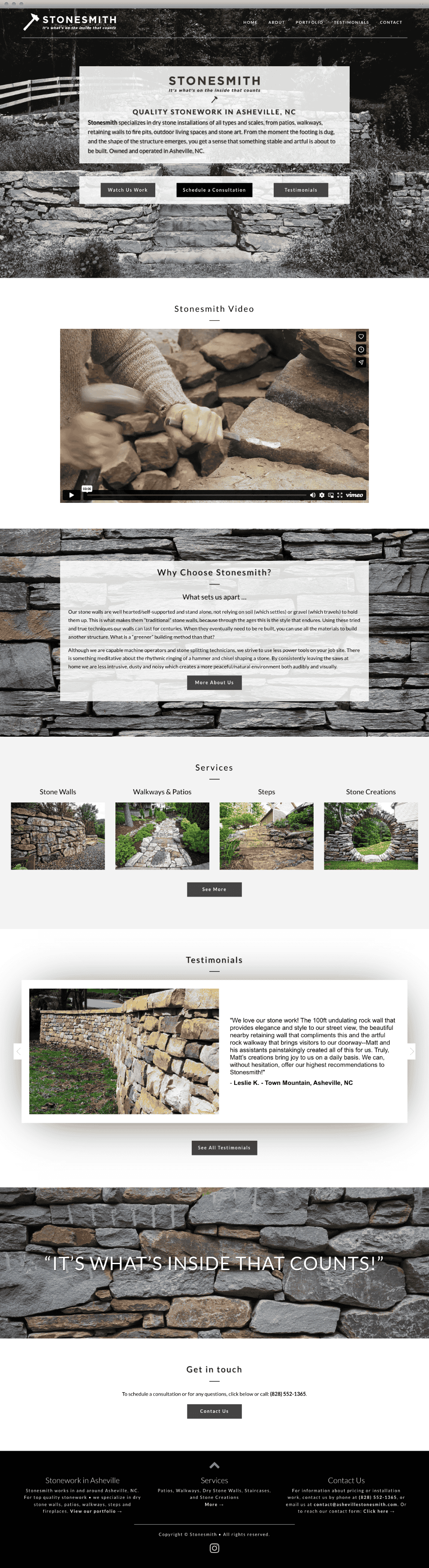 Stonesmith custom website content page design - Spire Forge