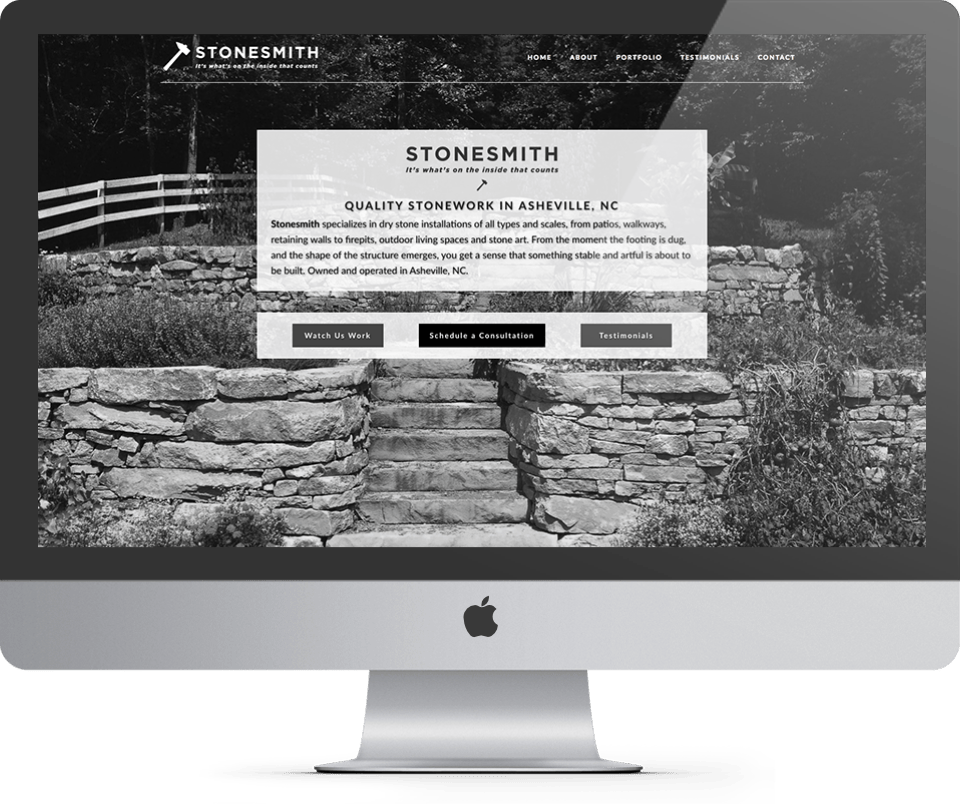 Stonesmith custom website design desktop view - Spire Forge