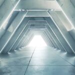 A glowing, triangular tunnel representing the forward-moving path of a resilient digital foundation.